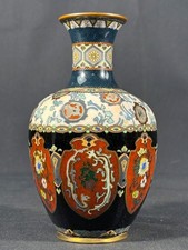 Antique Japanese Cloisonné Enamel Vase Mixed Wire Floral Panels 6”