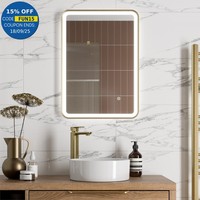 Rectangular LED Mirror Touch Bathroom Demister Mains Brushed Brass 500x700mm