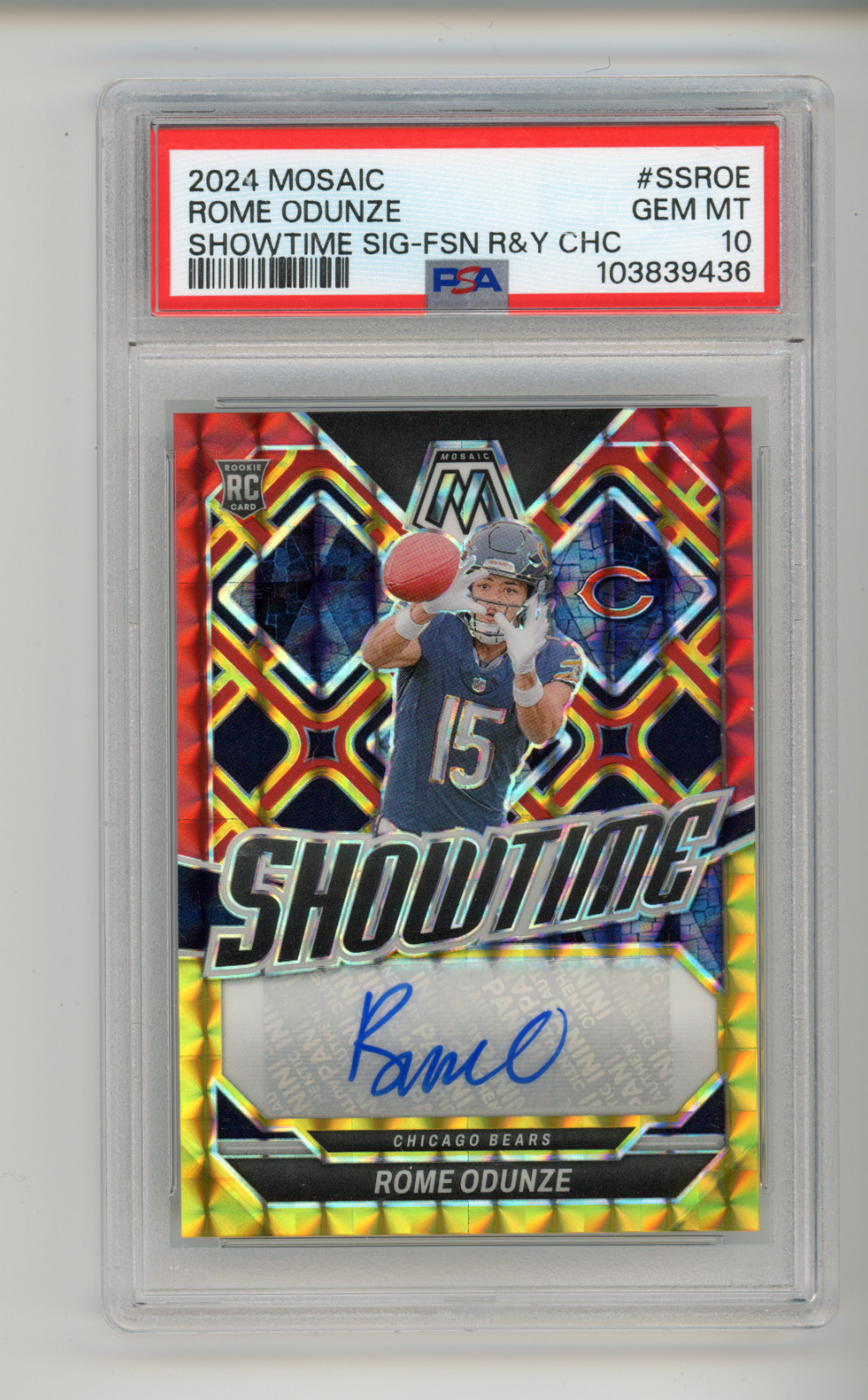 Rome Odunze Panini Mosaic Showtime Signatures #SSROE Fusion Red & Yellow Choice