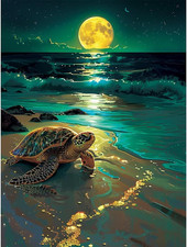 Sea Turtle Moonlit Beach Diamond Painting Kit 5D Ocean Art for Adults