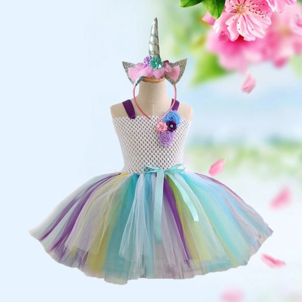 VETEMENTS Abito tutù unicorno colorato costume arcobaleno vestito gonna abbigliamento festa con