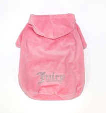 Juicy Couture Pink Velour Hoodie Dog Apparel Outfit Bling Logo Size M/L