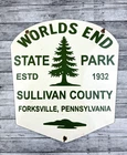 VINTAGE WORLDS END STATE PARK 10x9" PORCELAIN OIL GASOLINE PUMP STATION GAS SIGN