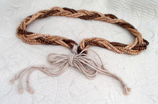 BoHo Style Wood Braid Bead Belt 34" Braid 14" Ties Each End Brn/Beige