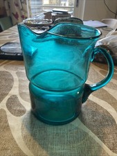 Vintage Skandinavische Türkis Glas Mundgeblasen Kanne