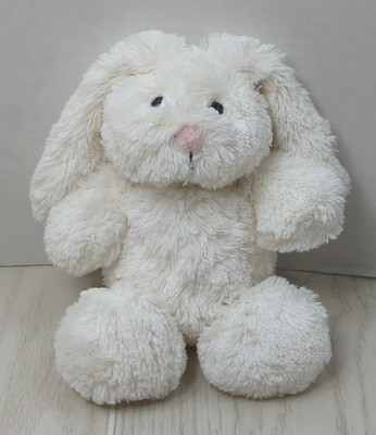 White Plush small bunny rabbit pink plush nose black thread eyes shaggy fur