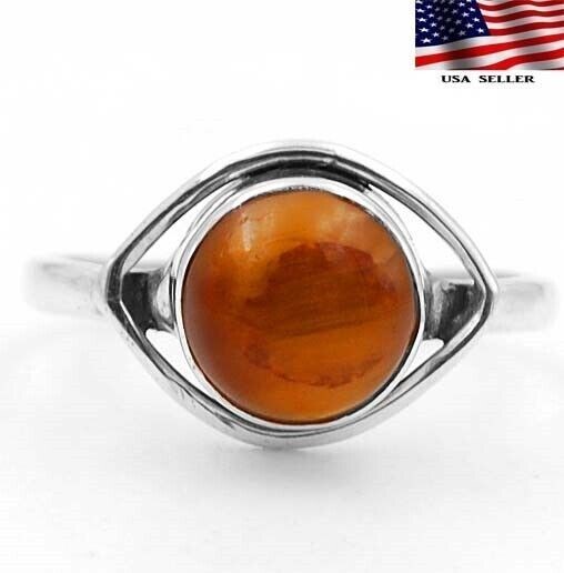Natural Tiger Eye 925 Solid Genuine Sterling Silver Ring Jewelry Sz 5.5 @19-9