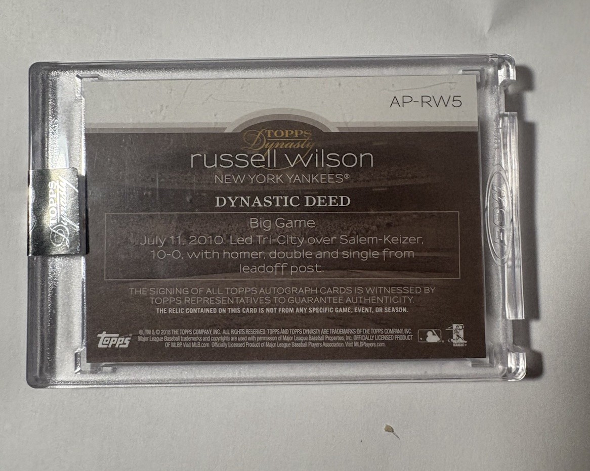 2018 Topps Dynasty Russell Wilson Game Used Patch Auto /10 Yankees AP-RW4 RARE view 2