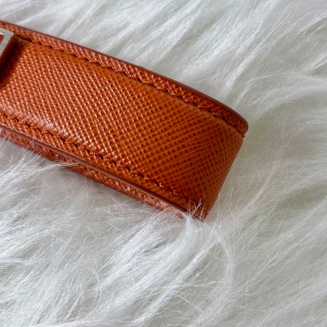 Prada Saffiano Leather Orange Charm Keychain AB Used thumbnail 2
