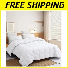 Noiseless Down Blanket Queen, Lightweight Comforter, White