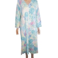 NEW Miss Elaine Size M Women  s Zip-Front Housecoat Robe Pockets Tropical Floral