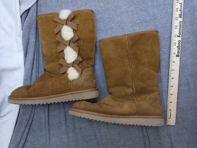 Koolaburra By UGG Boots Womens Size 9 Brown Suede Mid Calf Bow Shearling 1015875