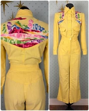 Vintage 70s Psychedelic Hand Embroidered Cotton Bell Bottom Set S/M