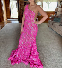 Jovani 06017 Prom Dress, Hot pink, one shoulder