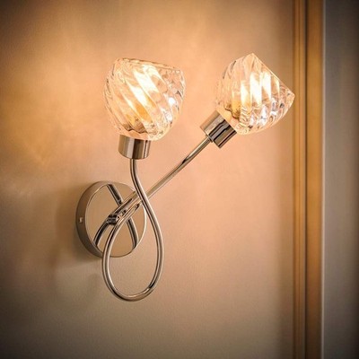 Wandleuchte 2-fach Chrom Wirbel Glasschirme Wohnzimmer Wandleuchter LED Leuchtmittel