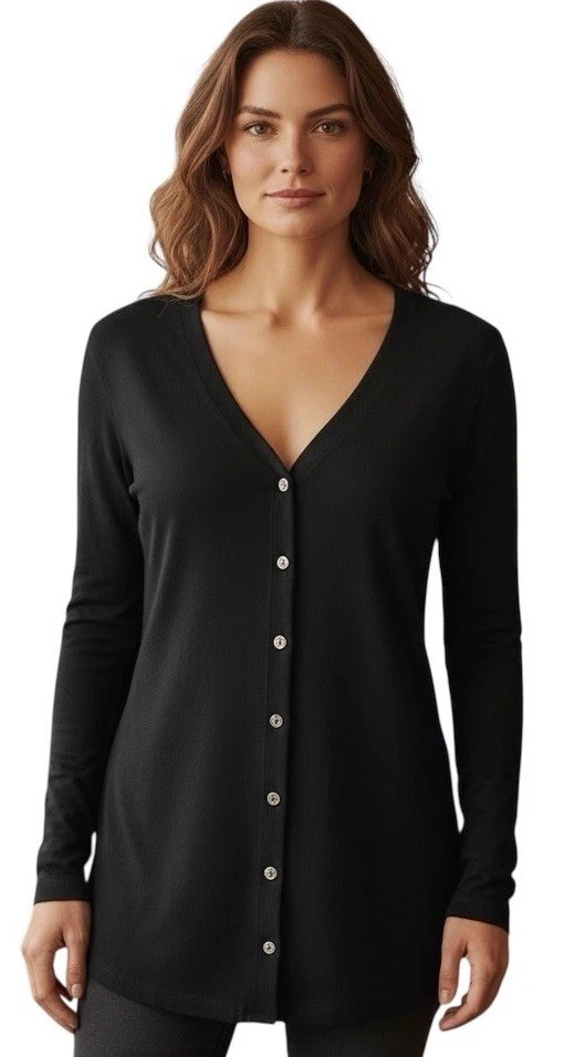 J. Jill Wearever Black Long Sleeve Button Up Top Blouse Medium Capsule Wardrobe