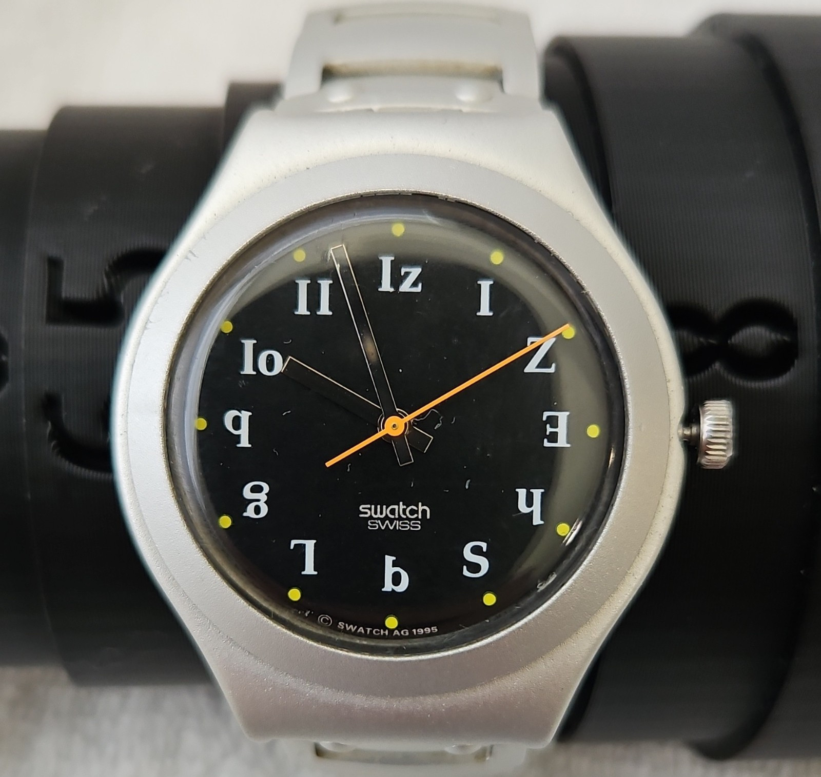Swatch Irony Men's Quartz Aluminum Watch Water-Resistant Swiss Black Dial