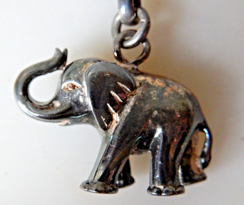 Sterling Silver Elephant on Sterling Key Chain Bangkok - Trunk Up = Good Luck