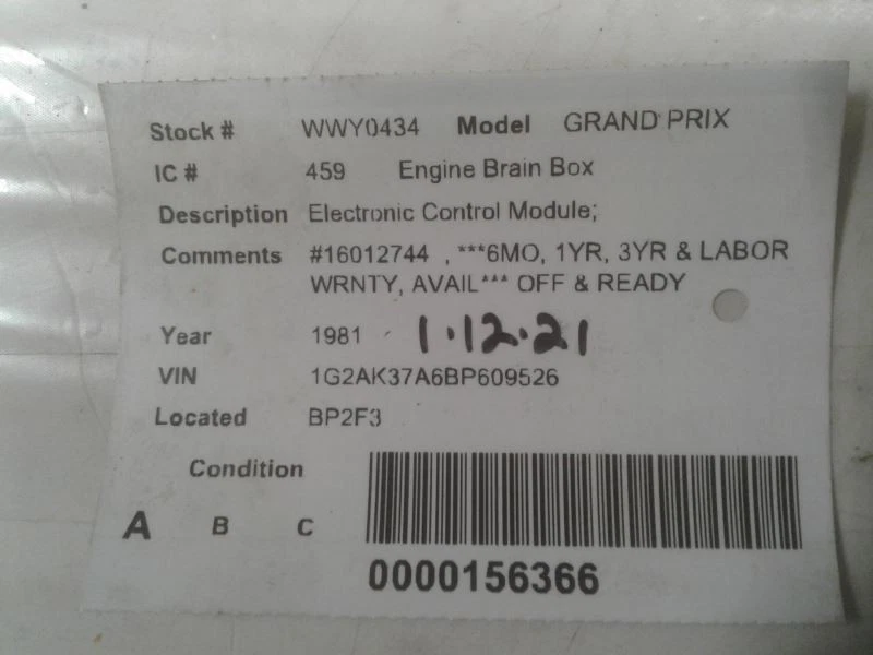 Módulo de controle eletrônico Engine ECM 6-231 3.8L compatível com 80-81 REGAL 649434 - Imagem 3 de 3