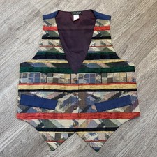 Saddle River Sportswear Vintage Tapestry Vest Women Med. Multi Color Star Button