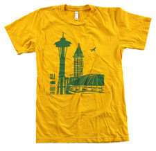 Vintage American Apparel SUB POP Giallo Seattle Sonics Kingdome T-Shirt Uomo S