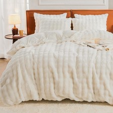 Faux Fur Duvet Cover Twin Size, 2 Pieces Ultra Soft Fluffy Comforter Cover, C...