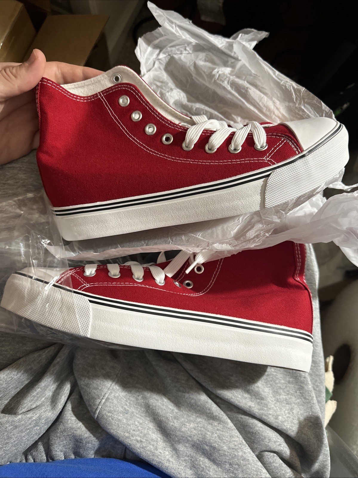 ZGR Womens Canvas Sneakers High Top Lace ups Casual Walking Shoes Red Size 9