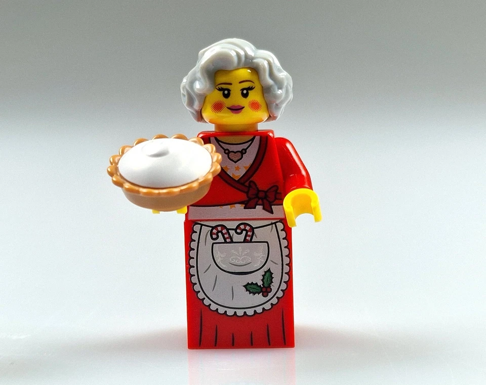 LEGO Minifigur Frau vom Weihnachtsmann Mrs. Claus mit Kuchen – NEU