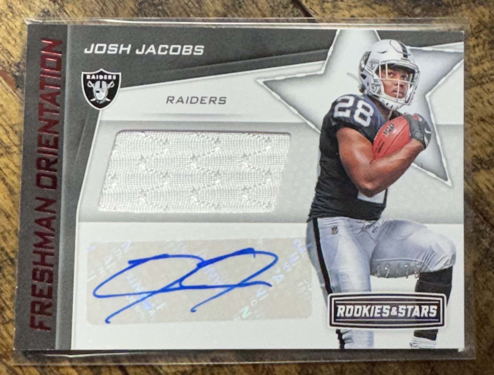 Josh Jacobs Panini Rookies & Stars Freshman Orientation Autograph Relics #FOJJ Base