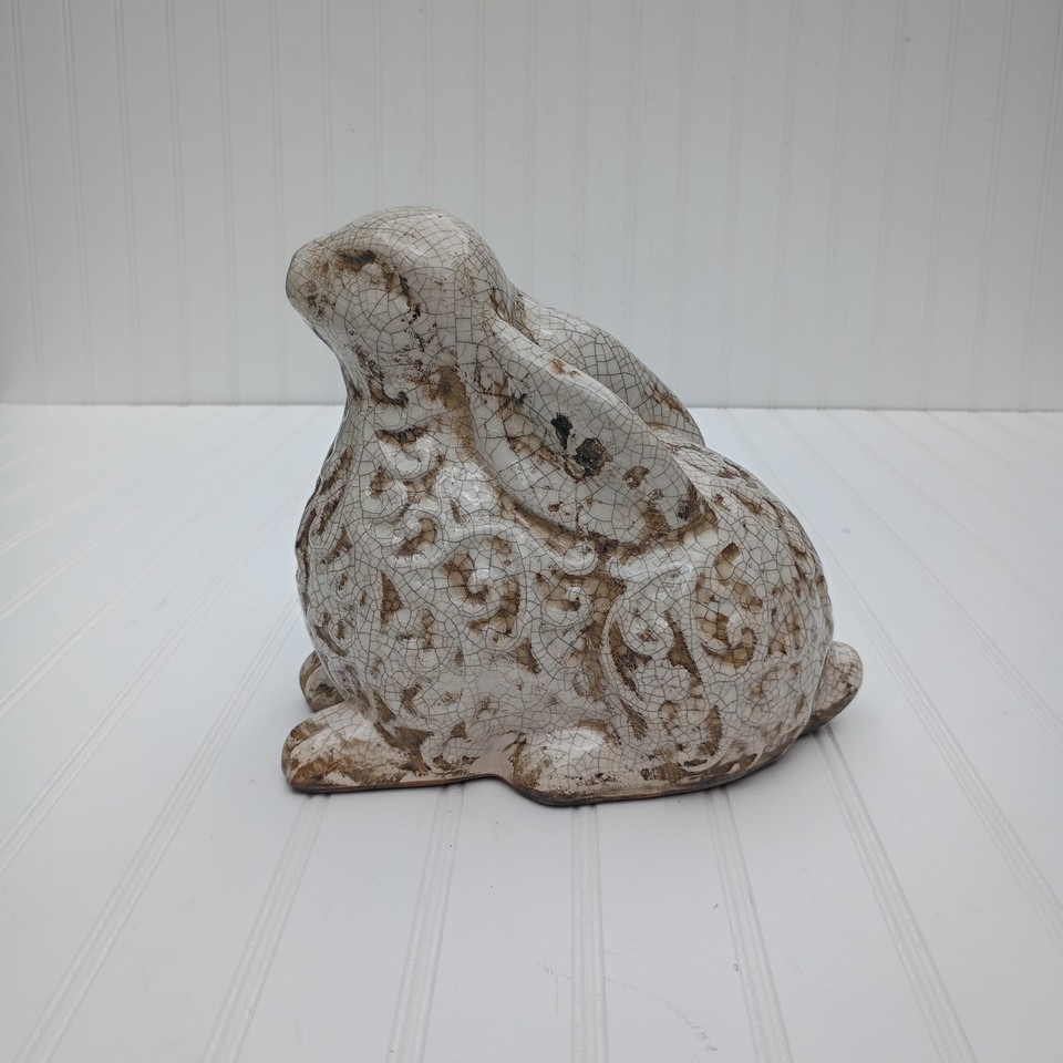 Red Ceramic Rabbit Ceramic Bunny Rabbit Figurine Statue Crackle Glaze Farmhouse Decor ...