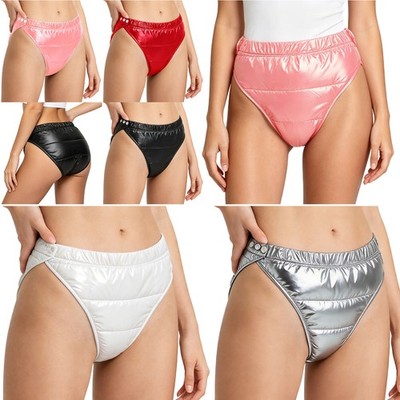 Damen Kunststoff Gepolsterte Slips Druckknöpfen Puffershorts Höschen Inkontinenz