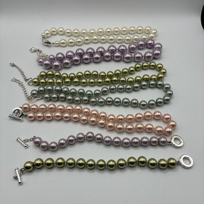 Vintage Carolee Collection 5 Necklace 2 Bracelet Multi Color Faux Pearl Silver