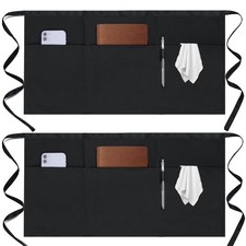 Black Server Apron with 3 Pockets, Waist Apron for Restaurant Staff