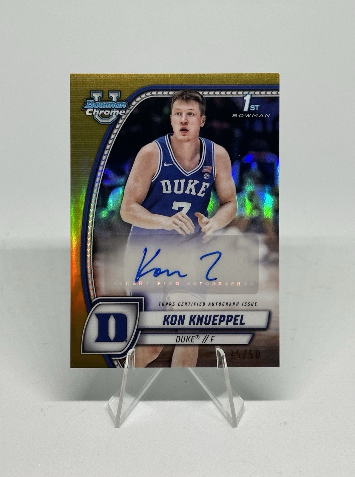 Kon Knueppel 2024 Bowman U Chrome Gold Refractor Prospect Rookie Auto SP /50 #48