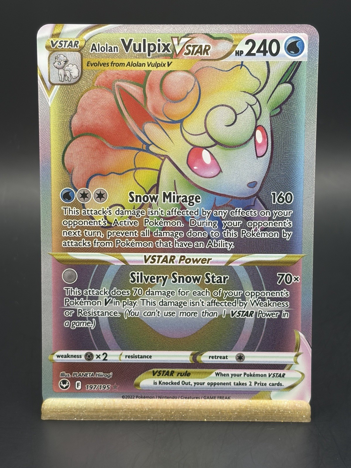Alolan Vulpix VSTAR Secret Rare 197/195 Silver Tempest Rainbow Pokemon Card NM