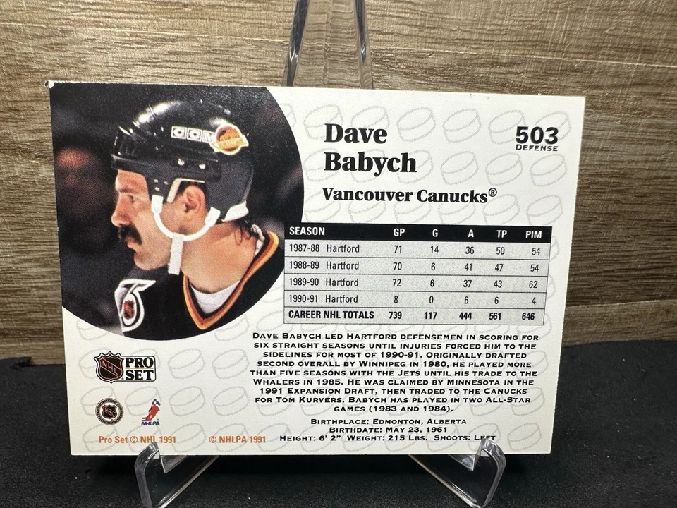 1991-92 Pro Set Dave Babych Vancouver Canucks #503 In-Person ON-CARD AUTO - Image 2 of 2
