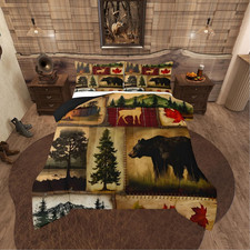 Rustic Farmhouse Bedding Comforter Sets King Size, Retro Cabin Lodge Bedding Set