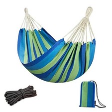 Brazilian Hammock for Single Person Portable Hammock with Hanging Blue Stripes