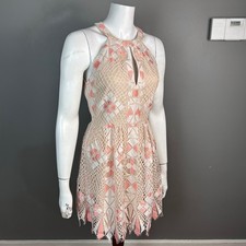 Whimsical Lace Fairy Dress Size 2 BCBGMAXAZRIA Pink Cream Halter Fit & Flare