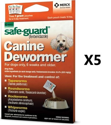 Safe-Guard (fenbendazole) Canine Dewormer - Dogs, 3, 1 g pouches  5 pack (15 tot