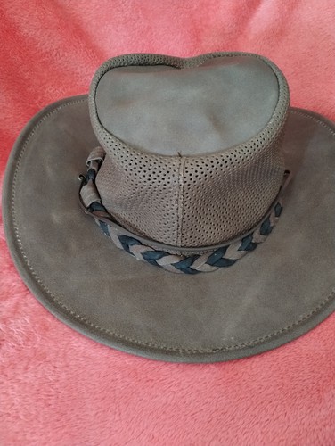 Minnetonka Fold Up Hat Sz Lg Vented Leather Outback Cowboy Western - Picture 4 of 8