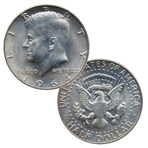 1964 Set of 2 - 90% Silver John F Kennedy JFK Half Dollar Circulated Very Fine
