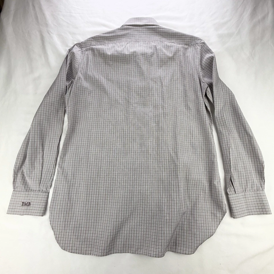 Camisa social masculina Kiton tamanho 16.5/42 branca vermelha preta xadrez feita na Itália botão para cima - Imagem 2 de 4