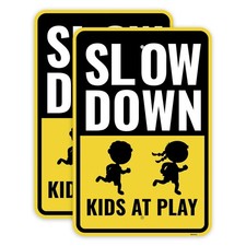 2PC Slow Down Kids At Play Sign, 18 x 12 Inches - Aluminum - Children Playing...