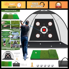Golf Practice Net with Mat 10x7FT - Backyard Driving Chipping Aid, Swing Train
