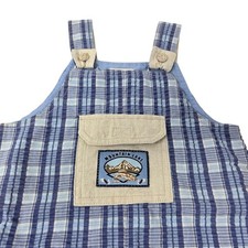 Vintage B.T. Kids Boys Plaid Blue Overalls Mountain Lake Fishing 4T