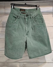 Vintage Eddie Bauer Women's Pleated Jean Short Green Size 4 High Waisted Retro