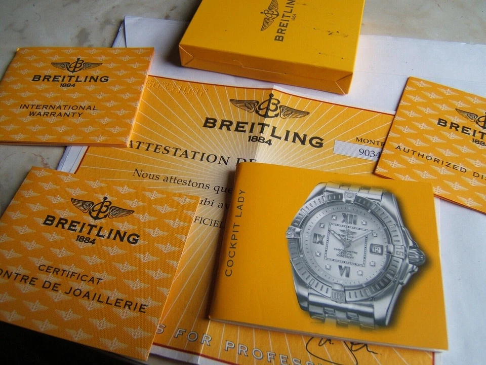 JUEGO DE CAJA DE FOLLETOS DE CABINA BREITLING GARANTÍA CERTIFICADO TITULAR MANUAL USADO EN EXCELENTE ESTADO Foto 3 de 3