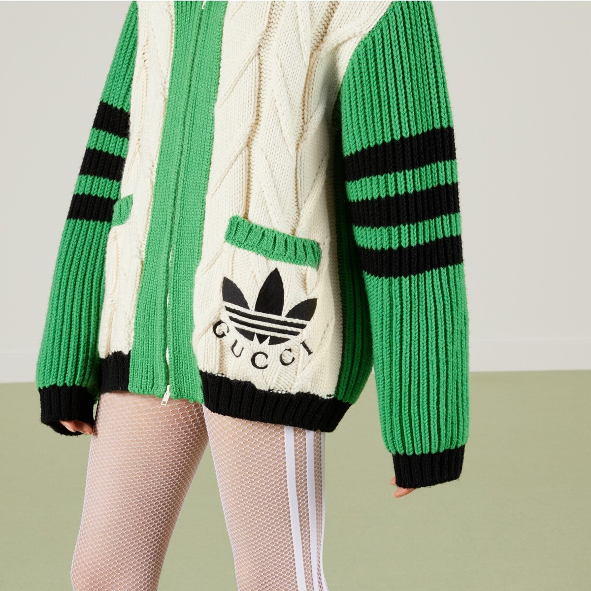 size S - adidas Gucci Cable Knit Wool Cardigan Sweater Green size S - adidas Gucci Cable Knit Wool Cardigan Sweater Green
