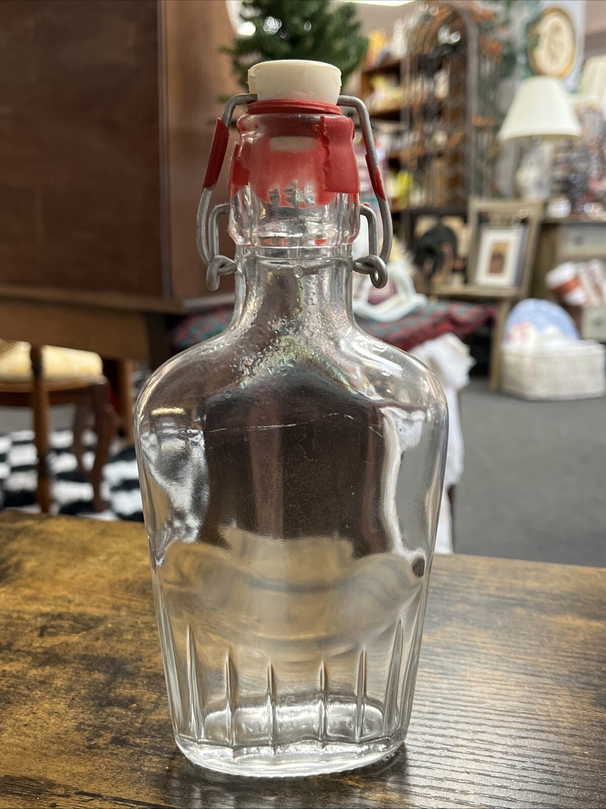 Vintage Clear Glass Large Liquor Flask Capped Bottle Rare